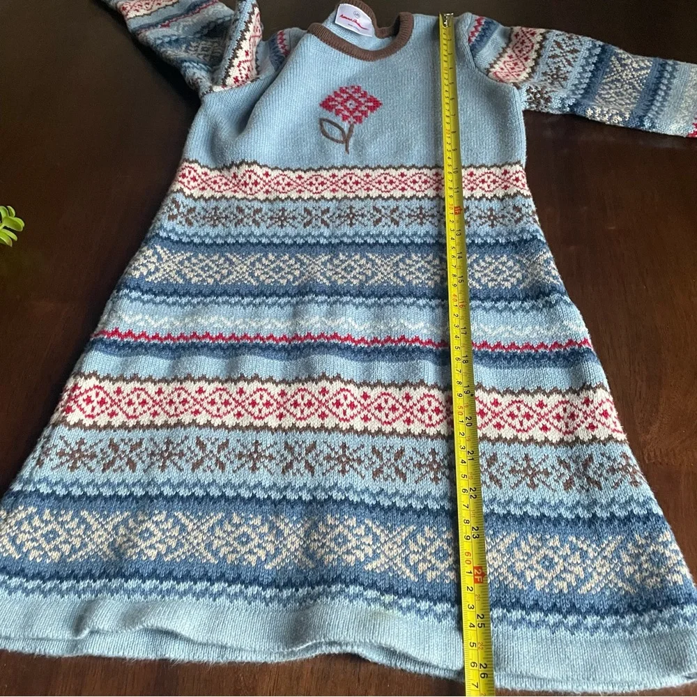 Hanna Andersson Holiday Blue Long Sleeve Sweater Dress 6-7 Years 120 Cm